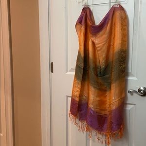 Orange, purple and green multicolored scarf